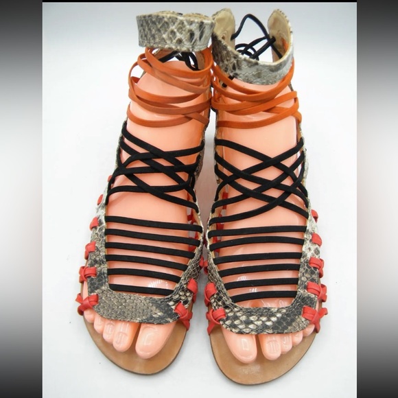 Schutz Agathe Snakeskin Gladiator Sandals 8.5 Multicolor - Picture 3 of 7